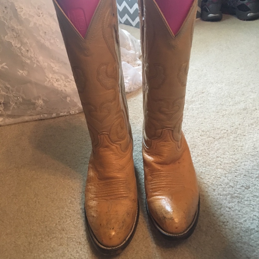 Ostrich leather cowboy boots